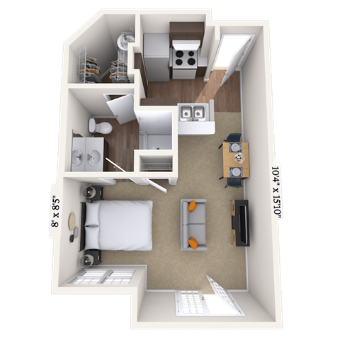 Floor plan for studio, 1 bath, 415 sqft